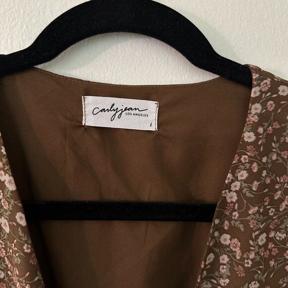 Carol Midi Dress Brown Floral Tiered Lined Sheer Sleeves - Picture 4 of 4